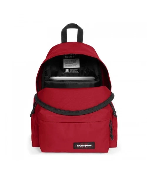 Eastpak Day Pak'r backpack open top showing red lining and internal storage
