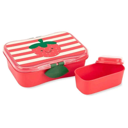 Kids strawberry lunch box with striped lid and two matching red containers