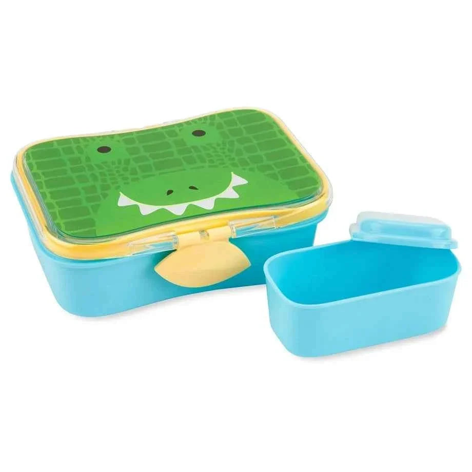 Kids crocodile lunch box set with green lid and light-blue containers