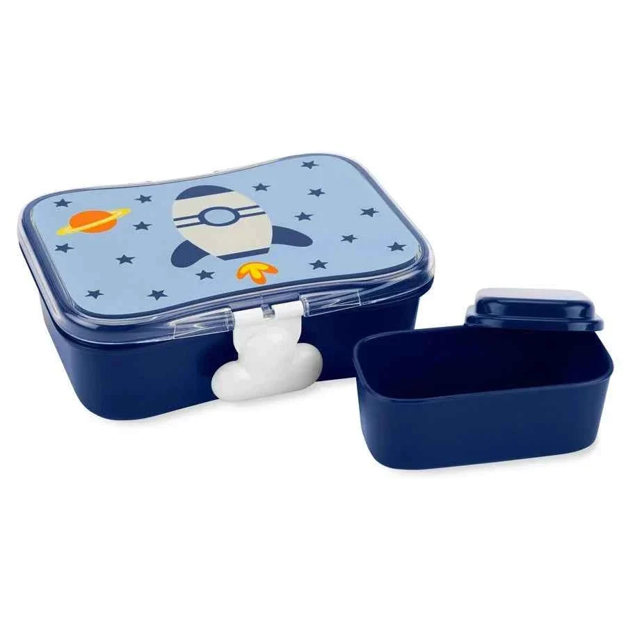 Kids rocket lunchbox with clip lid and two navy food containers