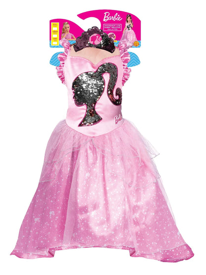 Girls pink glitter princess dress with puff skirt and sequin unicorn bodice