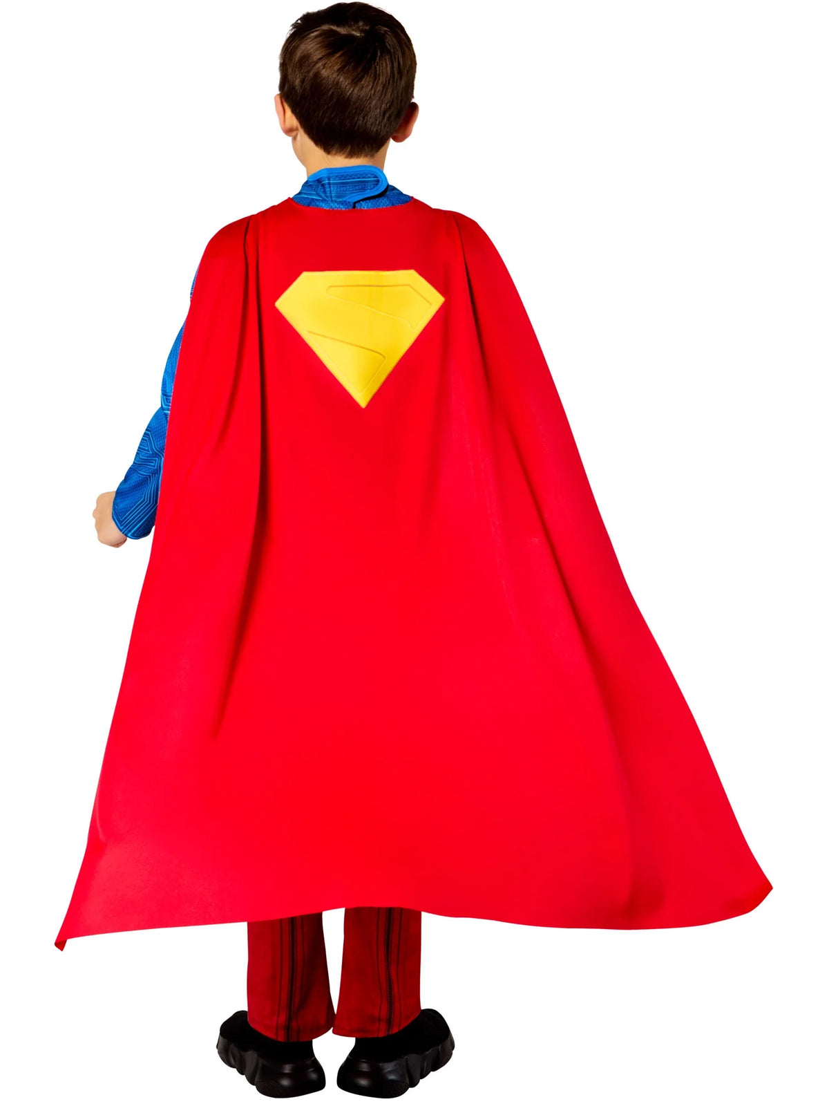 Children's Superman costume with red cape and yellow back emblem
