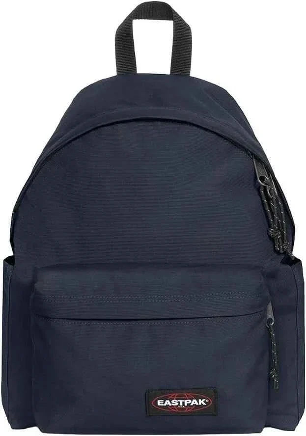 Navy mini backpack with top handle, side zipper pocket, and front logo patch