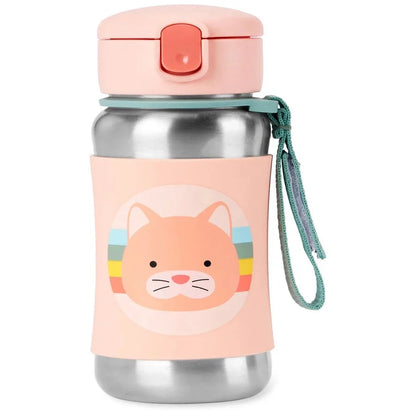 Zoo Stainless Steel Straw Bottle - Cat