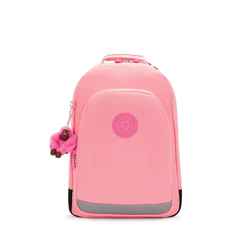 Kipling pink backpack with front pocket and small plush keychain