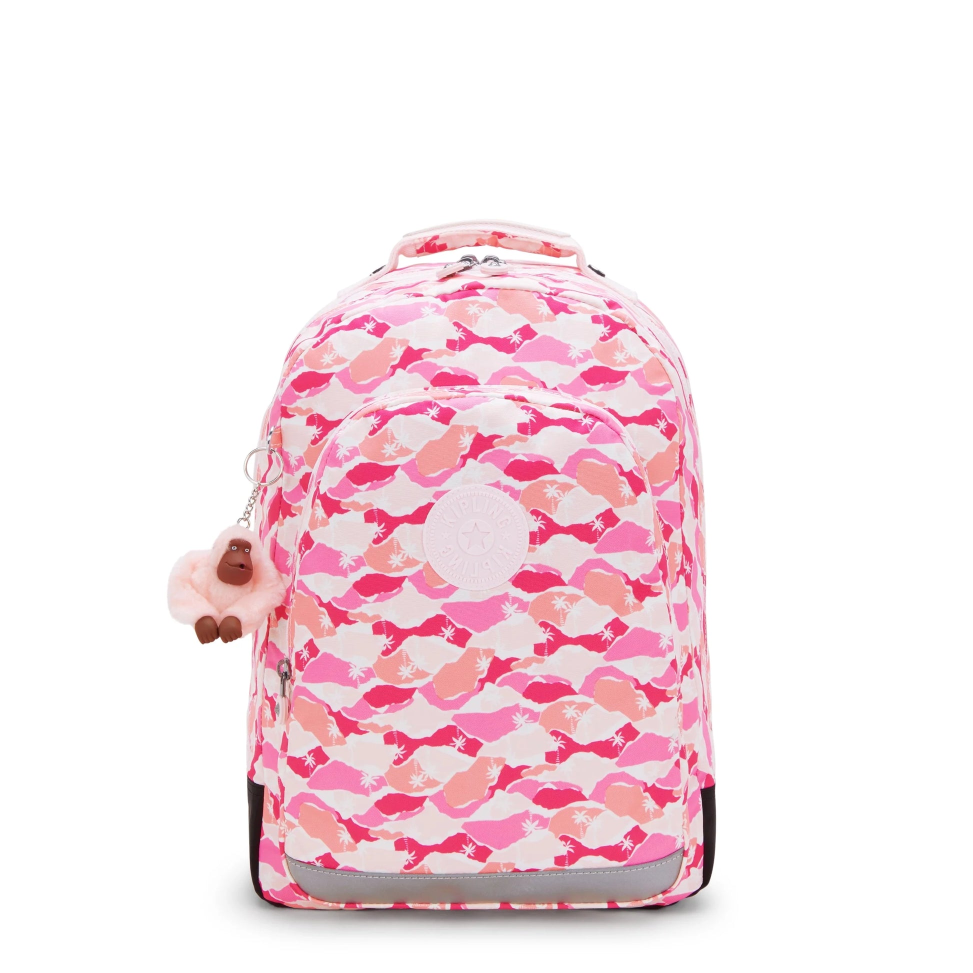 Kipling Pink Palm backpack with zip front and molded handle