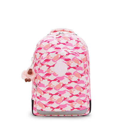 Kipling Pink Palm backpack with zip front and molded handle