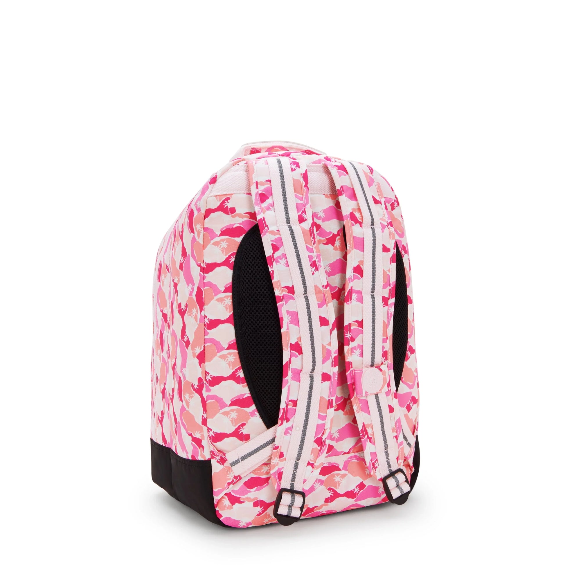 Kipling Pink Palm backpack with padded back panel and black bottom