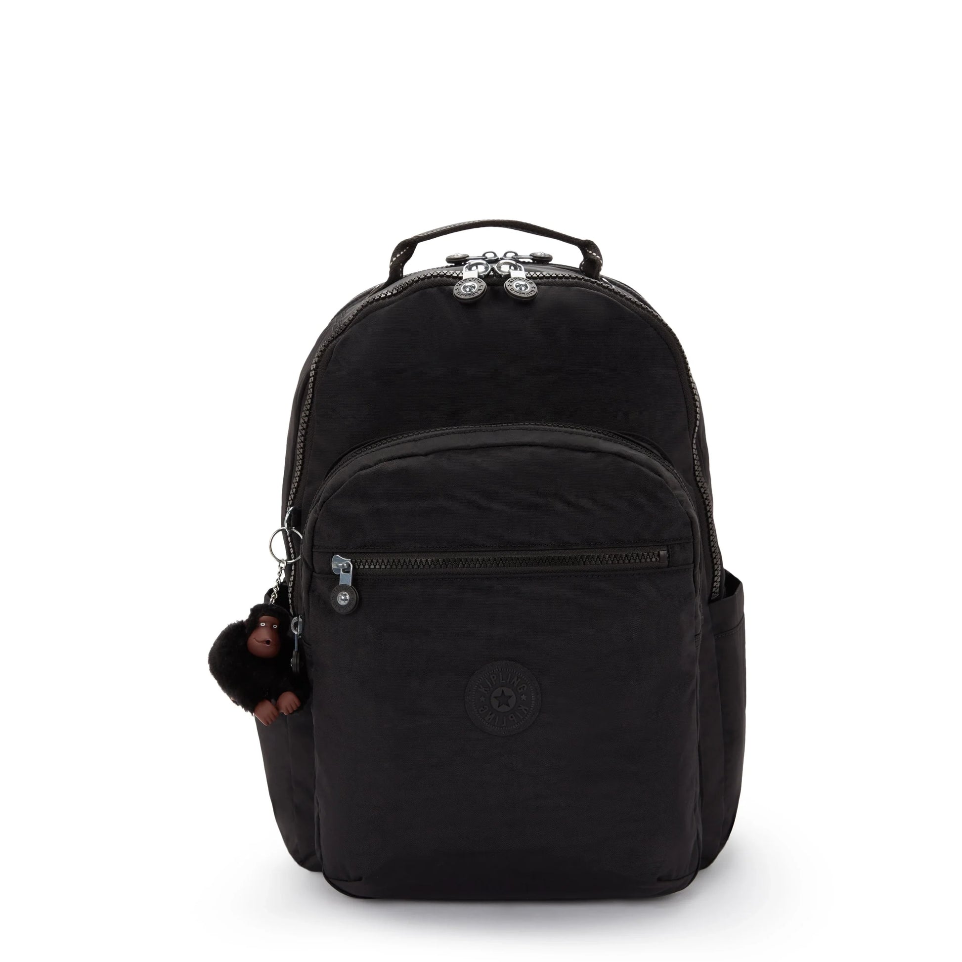 Kipling Seoul College Extra true black backpack with front zip pocket and top handle