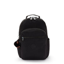 Kipling Seoul College Extra true black backpack with front zip pocket and top handle