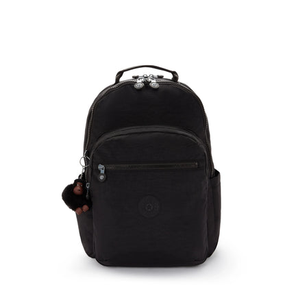 Kipling Seoul College Extra true black backpack with front zip pocket and top handle