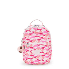 Kipling pink camo mini backpack with top handle, front zipper pocket
