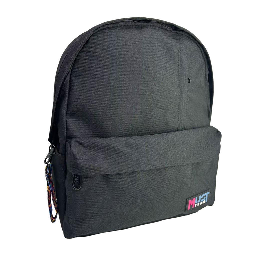 Dark gray backpack with front zip pocket and single main compartment