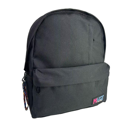 Dark gray backpack with front zip pocket and single main compartment