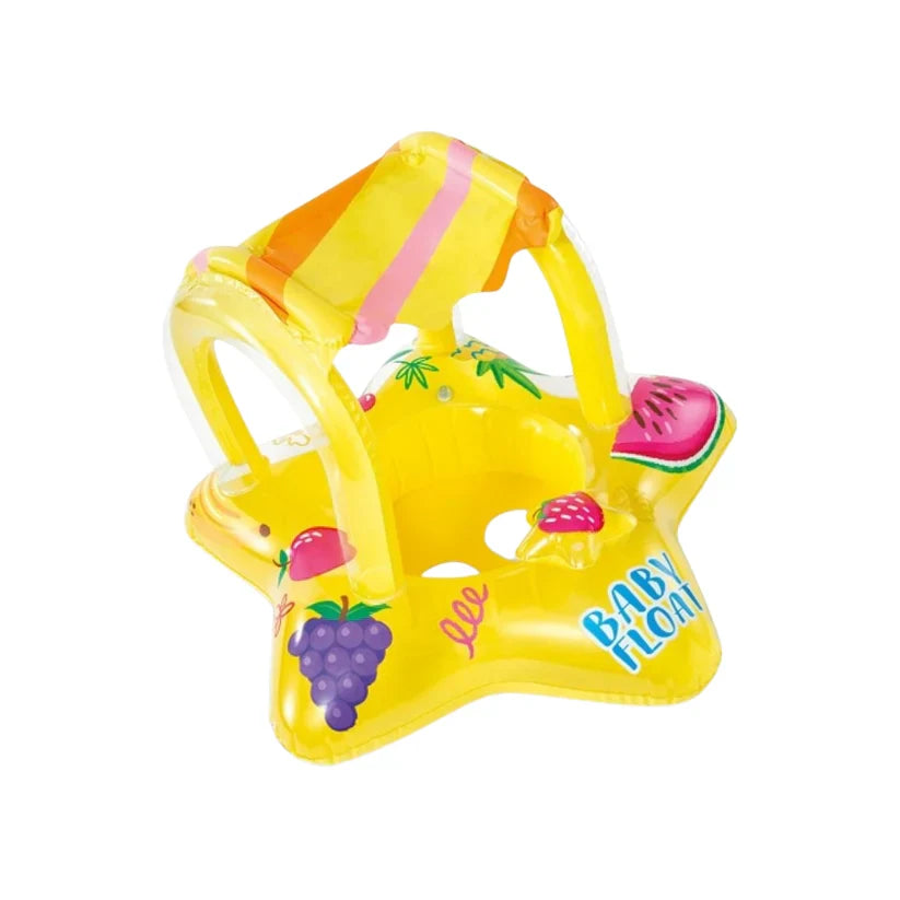 Kids inflatable pool float, yellow with fruit prints and grab handle