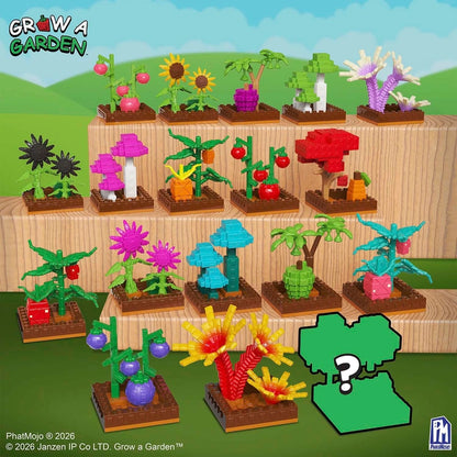 Mini block garden pocket crops on wooden bases: colorful plants and flowers
