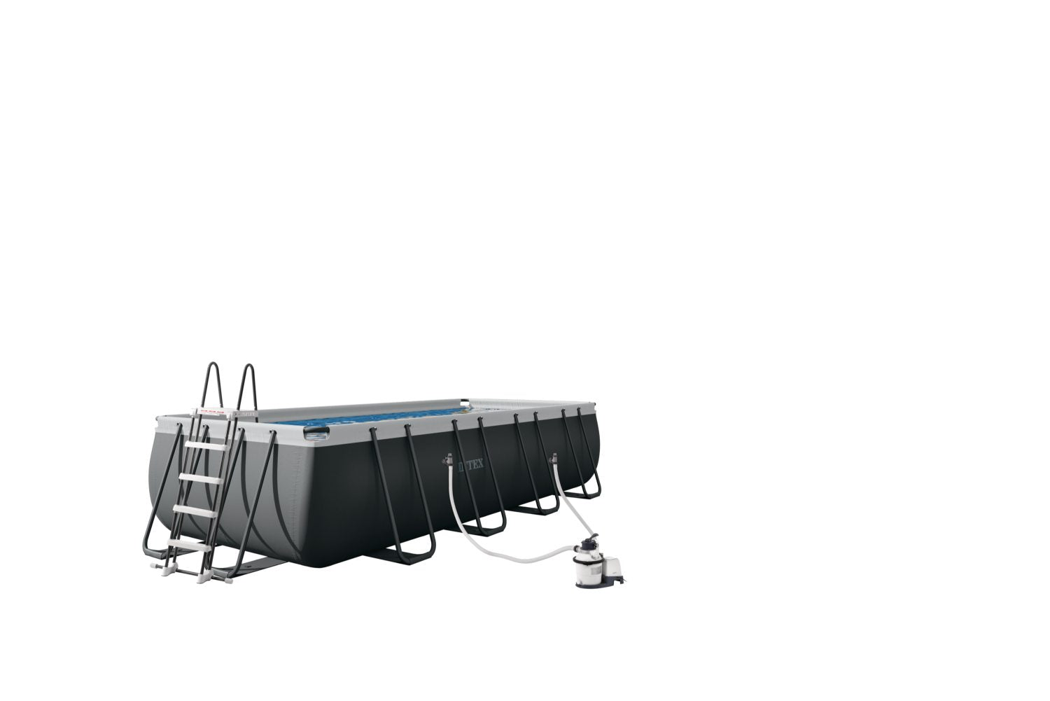 Rectangular above-ground pool set with ladder and pump hose connection, Intex