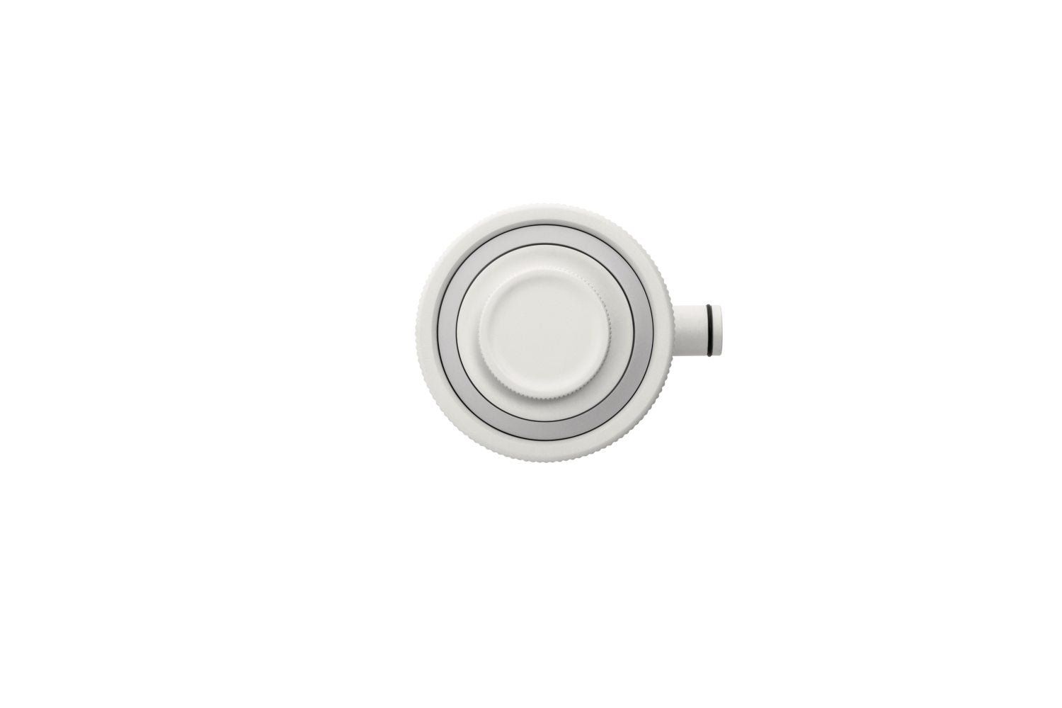 White cartridge filter pump top cap with round filter housing and side fitting