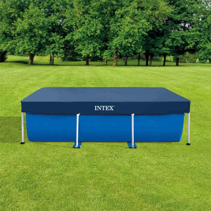 Rectangular pool cover 260x160 cm with INTEX logo, dark blue top on blue pool