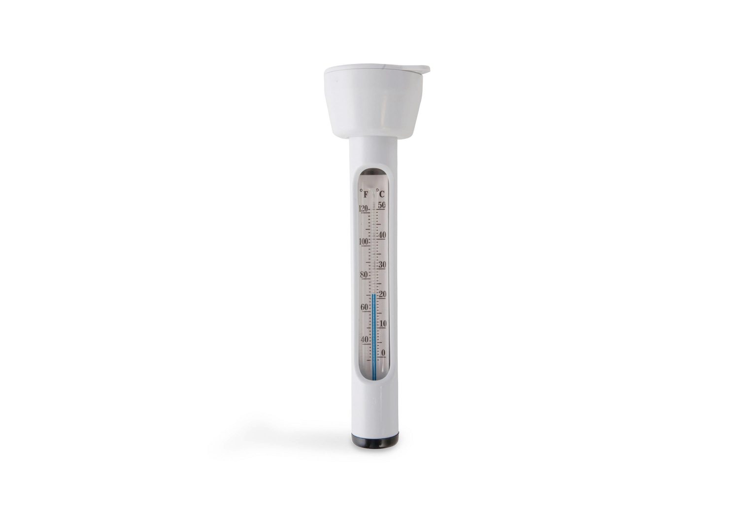 Pool thermometer with white float housing and dual F/C temperature scale tube