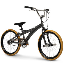 Spectre boys 20-inch bike with black frame and tan tires, front view