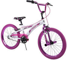Jazzmin 20" bicycle with white frame, purple rims and magenta fenders