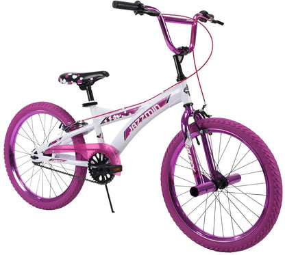 Jazzmin 20" bicycle with white frame, purple rims and magenta fenders