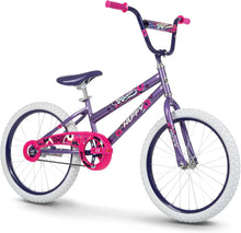 20” Kinderfahrrad mit amethystfarbenem Rahmen und Blumen-Print, lila Lenker, pinke Details