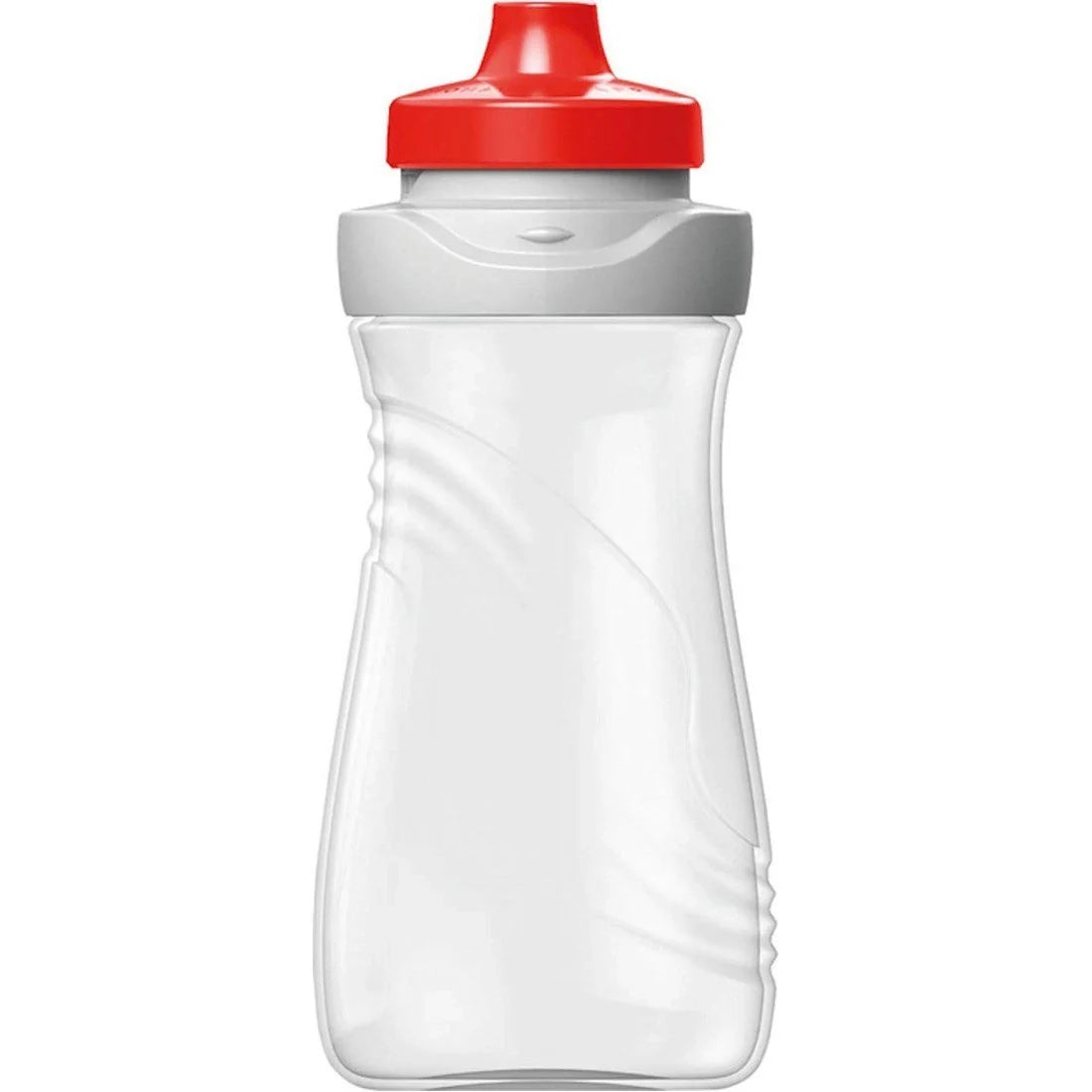 White water bottle with red flip-top cap and molded grip