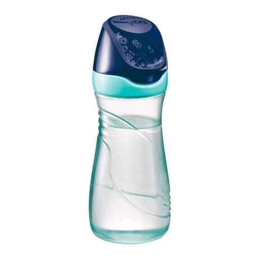 Maped water bottle, dark blue cap and aqua body with ribbed grip