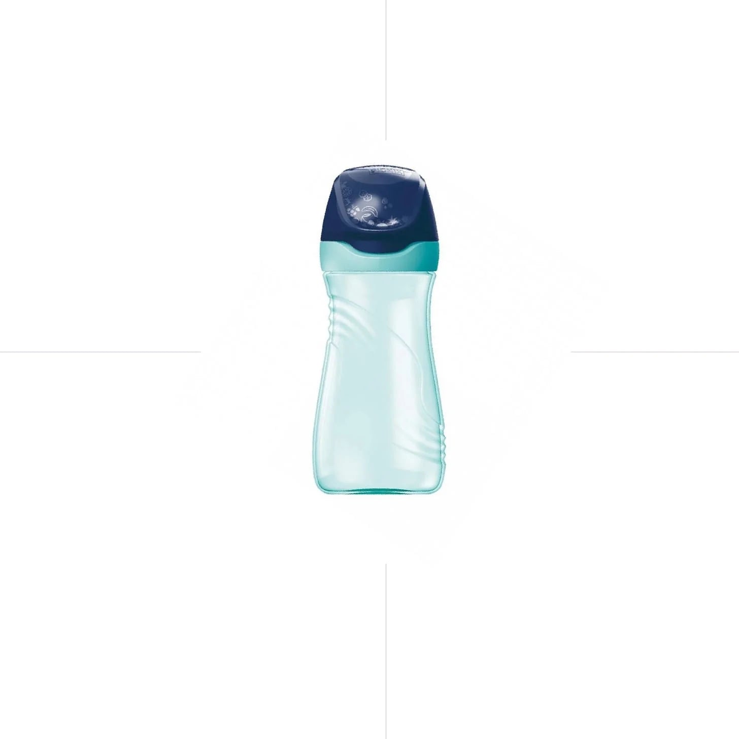 Maped water bottle, small size with dark blue cap and clear aqua design