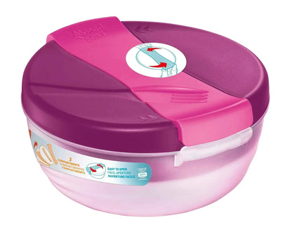 Large lunch bowl with hinged lid, pink body with deep pink-purple lid