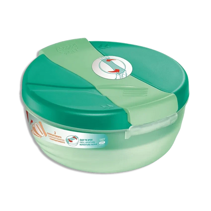 Large green lunch bowl with hinged lid and transparent base