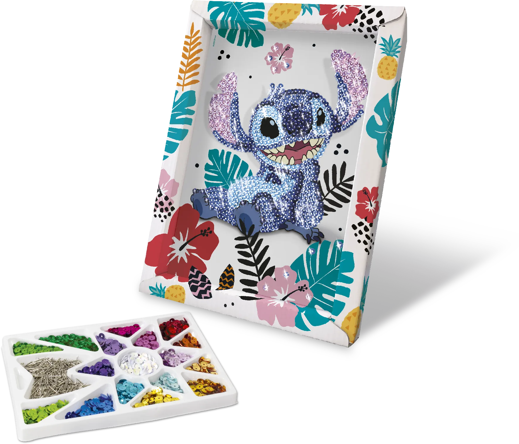 Sequined Stitch aloha-style gift box with tropical flowers and leaf print