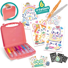 Pink hinged Blopens pen case with built-in compartments and marker pens plus stickers