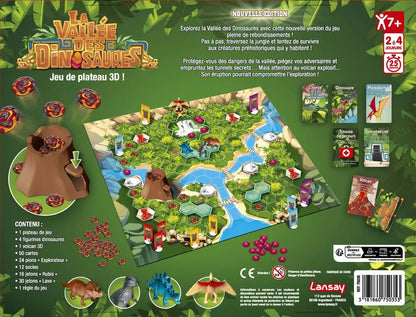Dinosaurs board game box with colorful map and game pieces, age 7+.
