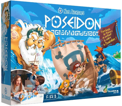 Poseidon board game box with illustrated mythic characters and ships
