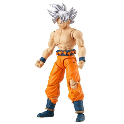 Goku figure with silver spiky hair, orange gi pants and blue wristbands