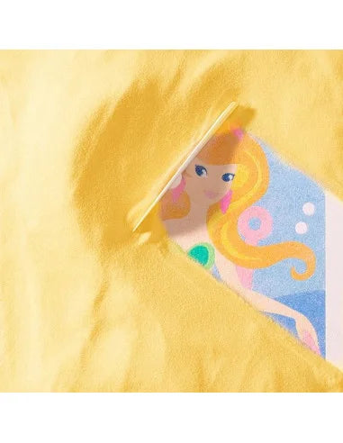 Mermaid sand art panel with colorful figure on light yellow background