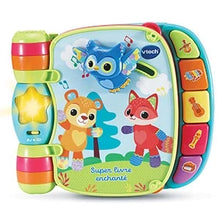VTech interactive blue board book with animal characters and buttons