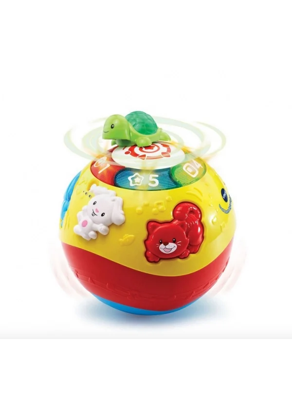 Colorful crawl-and-learn light-up ball toy with turtle on top and animal faces