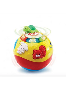 Colorful crawl-and-learn light-up ball toy with turtle on top and animal faces