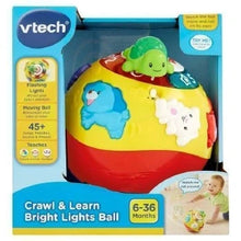 Pink crawl-and-learn light-up ball toy with flashing lights and animal figures