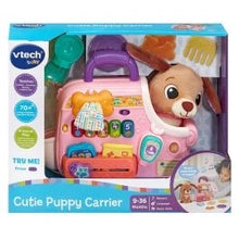 VTech Cutie Puppy Carrier retail box with handle toy and plush puppy