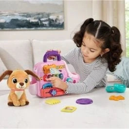 VTech cutie puppy carrier toy with handle, buttons, and plush puppy dog