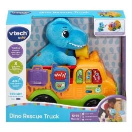 VTech Dino Rescue Truck box showing blue dinosaur toy and orange rescue vehicle