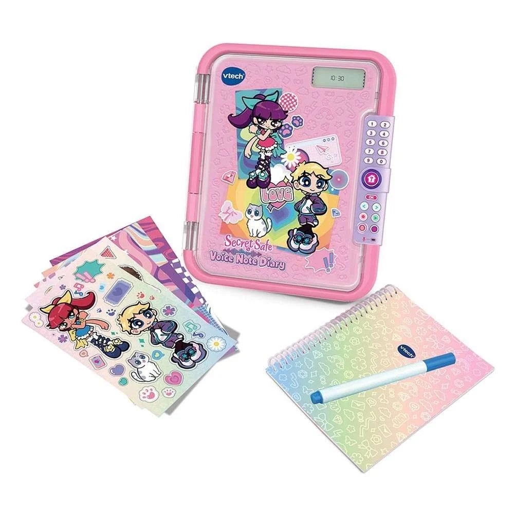Pink voice note diary with keypad, display, stickers, and included pen