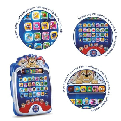 Angled PAW Patrol light-up pup pad with blue/red body and colorful button panel