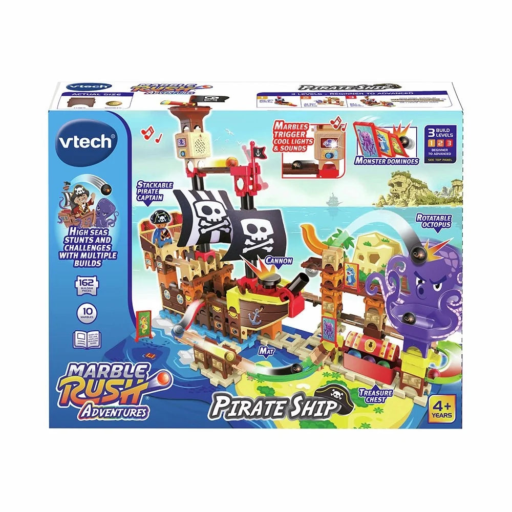 Pirate ship marble run toy box with pirate ship and rolling marble features
