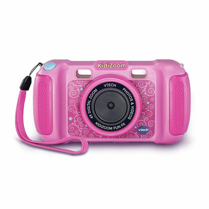 Pink kids digital camera with Kidizoom lens, buttons, and wrist strap